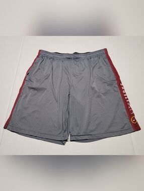 Nike Men's Gray Athletic Shorts with Red Side Panels